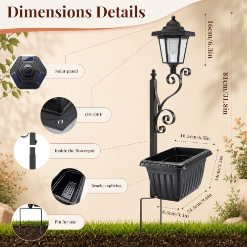 2 Pack Solar Planter Lights Outdoor, 2-in-1 Solar Lamp Post Lights with Built-in Planter, Metal Ground Stake, Waterproof, Decorative Solar Garden Lights for Patio, Lawn, Porch, Backyard & Pathway