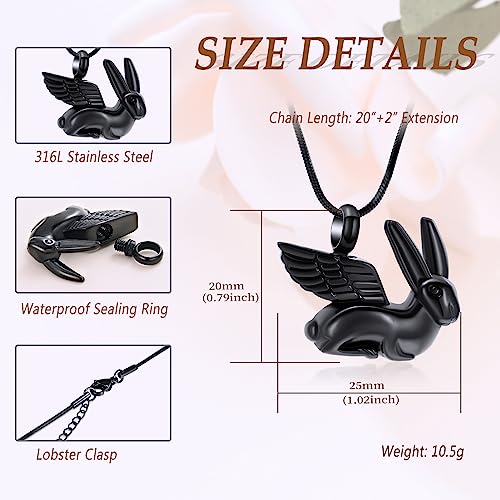 Bunny Rabbit Urn Pendant Necklace - Stainless Steel Cremation Ashes Jewelry for Pets Keepsake Memorial Ashes Locket - color: Black