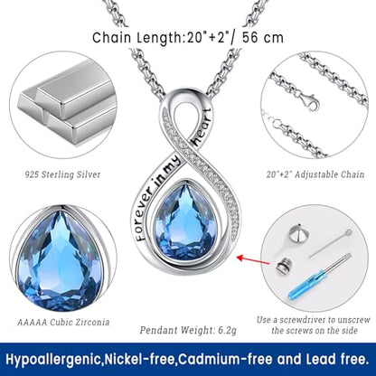 Eusense Cremation Jewelry for Ashes Urn Necklace to Put Ashes In 925 Sterling Silver Memorial Pendant Tree of Life Infinity Urn Necklaces for Ashes Necklace for Women Men - style: F-Infinity Urn-09-Sept.-Sapphire