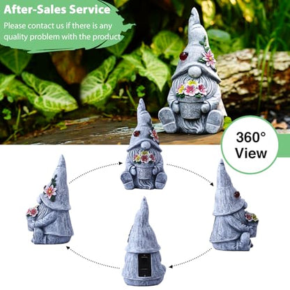 Goodeco Solar Sitting Gnome with LED Flower Light Garden Decor - color: Gray Gnome