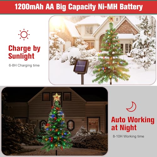 Solar Christmas Trees Lights Outdoor, Solar Powered Xmas Tree Stake Outside | Waterproof 3.6FT with 100 LEDs and 8 Modes for Yard Pathway Garden Grave Cemetery Decorations (2 in 1)