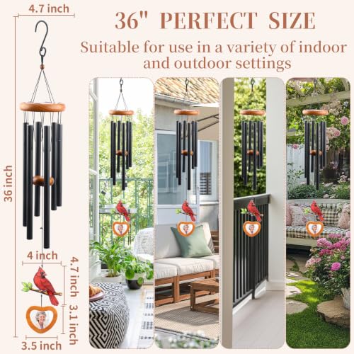 Cardinal Memorial Wind Chimes for Loss of Loved One Sympathy Gifts | Add Your Loved One's Photo - 36" Personalized Photo Bereavement Condolence for Grieving Friends Loss of Mother Father - color: Cardinal