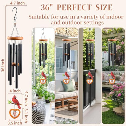 Cardinal Memorial Wind Chimes for Loss of Loved One Sympathy Gifts | Add Your Loved One's Photo - 36" Personalized Photo Bereavement Condolence for Grieving Friends Loss of Mother Father - color: Cardinal