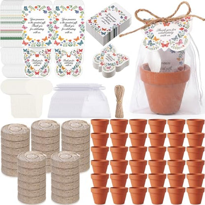 30 Sets Thank You Party Favors for Guests Terracotta Flowerpot Seedling Soil BlocksSeed Packets Organza Gift Bags Thank You Cards and Plant Labels for Bridal Shower Baptism Wedding Party(Butterfly) - style: Butterfly