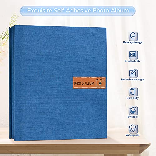 Popotop Large Photo Album Self Adhesive 4x6 5x7 8x10 Scrapbook Album DIY Picture Book,Gifts for Mom,Family Baby and Wedding,with Metal Pen and Plastic Board - color: Blue, size: 11.5"x10.6"40pages