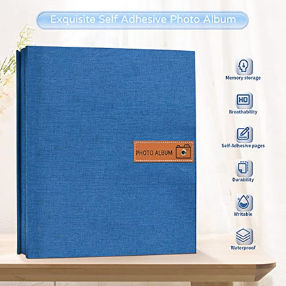 Popotop Large Photo Album Self Adhesive 4x6 5x7 8x10 Scrapbook Album DIY Picture Book,Gifts for Mom,Family Baby and Wedding,with Metal Pen and Plastic Board - color: Blue, size: 11.5"x10.6"40pages
