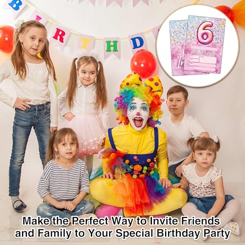 Birthday Invitations - Pink 6th Birthday Invites with Envelopes(25-Count) - Rainbow Foil Fill-in Party Invite Cards for Girls Kids Party Supplies Favors Decorations - A20 - style: Pink 6th