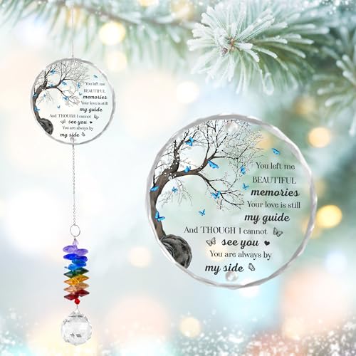 Memorial Suncatcher Ornament Sympathy Gift for Loss of Loved One - Crystal Rainbow Maker - Bereavement Keepsake - Hanging Crystal Decor - Loss of Family Friend Pet - color: You Left Me Beautiful Memories