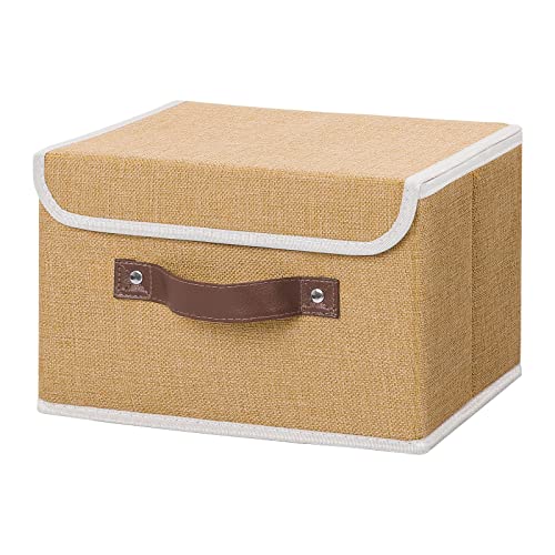 ANMINY Fabric Storage Box Bins with Lids, Khaki, 10"x8"x7" - color: Khaki, size: Small (Pack of 1)