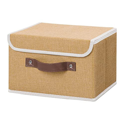 ANMINY Fabric Storage Box Bins with Lids, Khaki, 10"x8"x7" - color: Khaki, size: Small (Pack of 1)