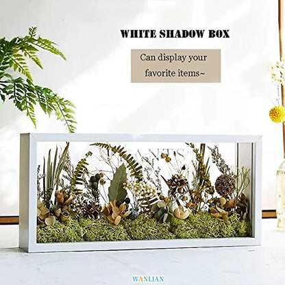 Shadow Box Frame,Wooden Double-Sided High-Definition Plexiglass Storage Box, DIY Display Box, Suitable for Dried Flowers, Specimens, Handicrafts, Baby Souvenirs and Photos (White) - color: White