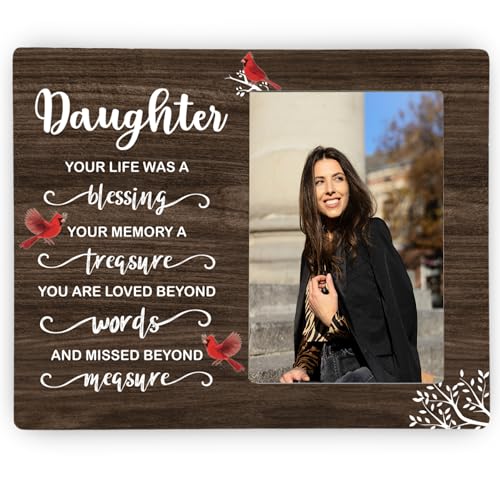 Daughter Memorial Wooden Picture Frame, In Loving Memory Remembrance Photo Frame Gifts for Daughter, Bereavement Sympathy Wooden Frame for Loss of Daughter, 4x6 inch Photo - style: Daughter Memorial