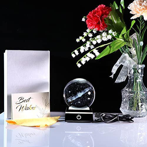Crystal 3D Solar System Ball Science, Universe Gifts with LED Base 3.15'' - color: Solar system ball with Black LED