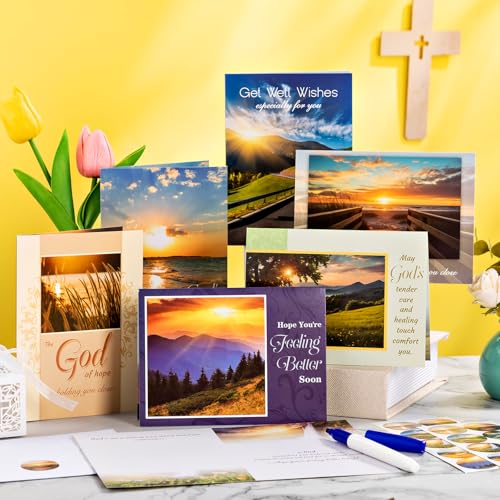 Motiskyy 72 Pack Religious Get Well Cards Bulk with Envelopes Stickers Christian Get Well Soon Greeting Cards with Scripture Encouragement Blessing 4.5 x 6.2 Inch(Landscape) - style: Landscape