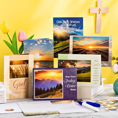 Motiskyy 72 Pack Religious Get Well Cards Bulk with Envelopes Stickers Christian Get Well Soon Greeting Cards with Scripture Encouragement Blessing 4.5 x 6.2 Inch(Landscape) - style: Landscape