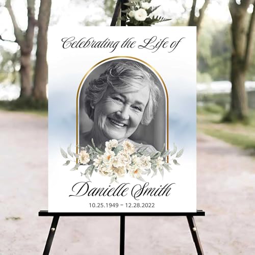 White Floral Funeral Welcome Sign, Celebration of Life Welcome Sign, in Loving Memory Sign, Celebration of Life Funeral Sign, Celebration of Life Sign, Memorial Sign with Photo #uoq1 - color: Version #12