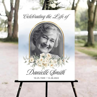 White Floral Funeral Welcome Sign, Celebration of Life Welcome Sign, in Loving Memory Sign, Celebration of Life Funeral Sign, Celebration of Life Sign, Memorial Sign with Photo #uoq1 - color: Version #12