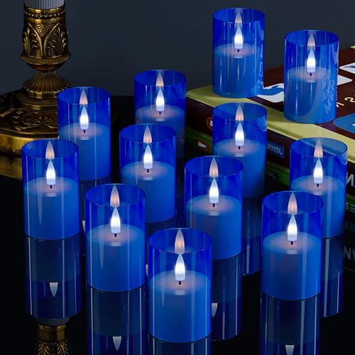 12Pack Flameless LED Candles with Timer, Battery Operated, Blue, 2"x3" | Small Pillar & Votive Candle with Realistic Flickering Warm Glow for Centerpieces, Wedding Tables, Holiday, and Home Decor - color: Blue, size: 12Pack-Timer