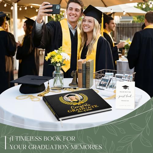 Lanpn Graduation Guest Book Class of 2026 with Pen & Table Sign, Leather Graduation Guest Sign in Books, Graduates Signature Book, Keepsake Memory Books for College High School Grad Party, Black