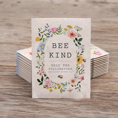 Bentley Seed Co. | Bee Kind Pollinator Flowers | Beautiful Bee Art Kraft Look Seed Packets | Environmental Favors Cards for Guests | Wildflower Mix Seed Packets | Eco-Friendly Hand Out Gift | 25 Pack - style: Bee Kind Floral