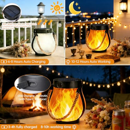 2 Pack Solar Lanterns Outdoor Waterproof, Flickering Flame Hanging Lanterns - size: 2 Packs