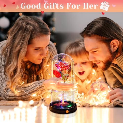 Birthday Gifts for Women Mom USB Galaxy Flower Red Rose in Glass Dome - color: Usb-red