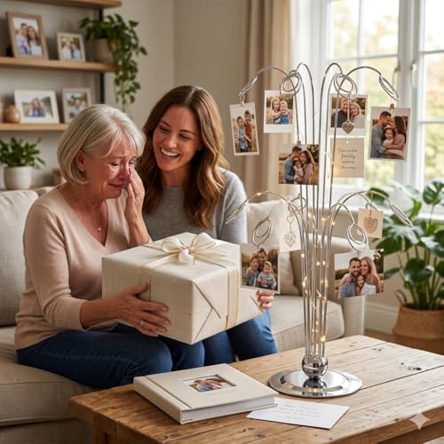 HOHIYA 14" Photo Display Tree with 12 Clips Stainless Steel Stand | Displays photos, cards, notes and memories with 12 clips for home, weddings, offices and seasonal celebrations.