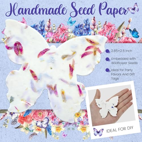 Dunzoom 100 Pcs Handmade Wildflower Seed Paper Tags,Heart & Butterfly Shape - style: Heart & Butterfly Shape