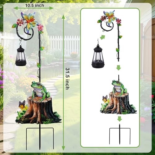 Solar Frog Lantern Garden Stake 31.5in Metal Night Light Outdoor Art - color: Frog
