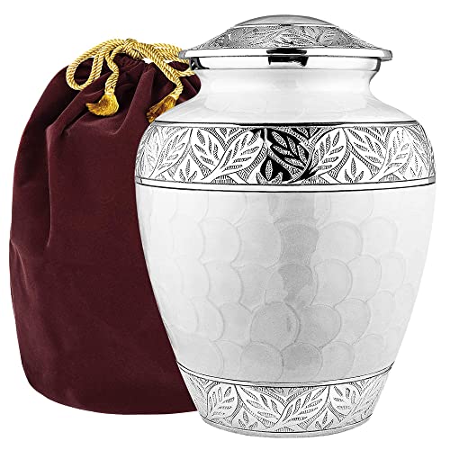 Trupoint Memorials Cremation Urns for Human Ashes, Silver Lining Decorative Burial Urns for Male and Female, Funeral Memorial Urn for Women and Men - Pearl, Adult (200 LB) - color: Pearl, size: Adult