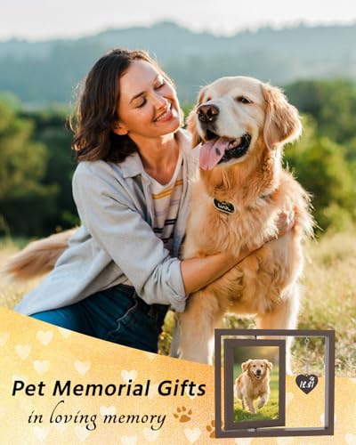 Double Sided Rotating Wooden Picture Frame, Dog Memorial Gifts - color: Brown 8x9in memorial frame