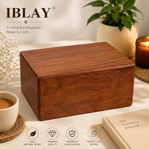 Wooden Urn Box - Urn for Human Ashes Funeral Cremation Urn(Large 8.5" x 6.5" x 4.5" 170 cu. in) - size: Large