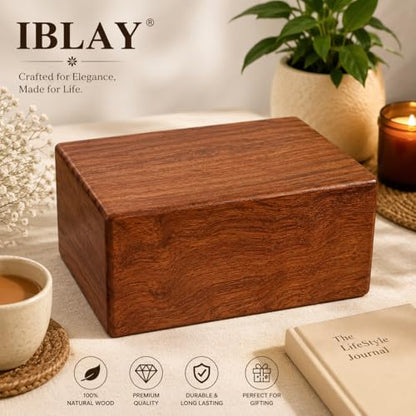 Wooden Urn Box - Urn for Human Ashes Funeral Cremation Urn(Large 8.5" x 6.5" x 4.5" 170 cu. in) - size: Large