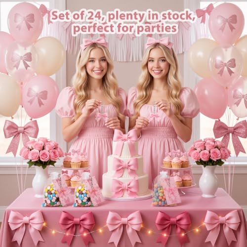 Liliaafar 72 Pcs Pink Bow Party Favors Set Acrylic Coquette Bow Keychains with Thank You Cards & Organza Bags Gifts for Bachelorette Birthday Baby Shower Party Weddings Supplies 12 Styles - style: Pink Bow