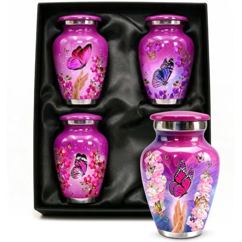 Small Urns for Human Ashes – Set of 4 Mini Keepsake Urns for Ashes, with Velvet Bag & Gift Box, Memorial Sharing Urns (Pink, Set of 4) - color: Pink