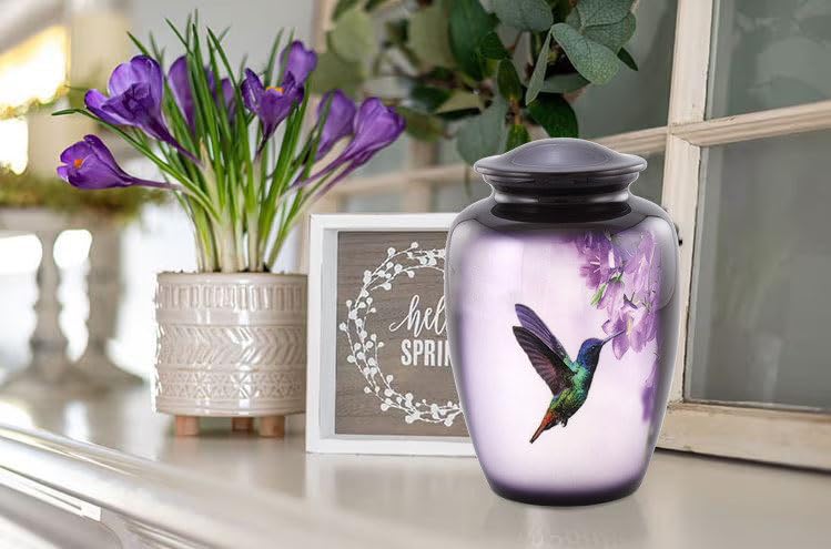 Hummingbird Cremation Urn for Adult Ashes – Elegant Purple Memorial Urn with Vibrant Hummingbird & Flowers – A Loving Tribute for Women & Men – Full-Size Funeral Urns Holds Up to 200 lbs (Large) - size: Large Full-Size