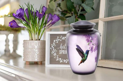 Hummingbird Cremation Urn for Adult Ashes – Elegant Purple Memorial Urn with Vibrant Hummingbird & Flowers – A Loving Tribute for Women & Men – Full-Size Funeral Urns Holds Up to 200 lbs (Large) - size: Large Full-Size