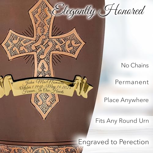 Bronze Cross Cremation Urns for Human Ashes Adult Male & Female Urns - color: Brushed Bronze - Engraved Ribbon, size: Extra Large
