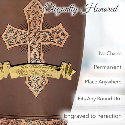 Bronze Cross Cremation Urns for Human Ashes Adult Male & Female Urns - color: Brushed Bronze - Engraved Ribbon, size: Extra Large