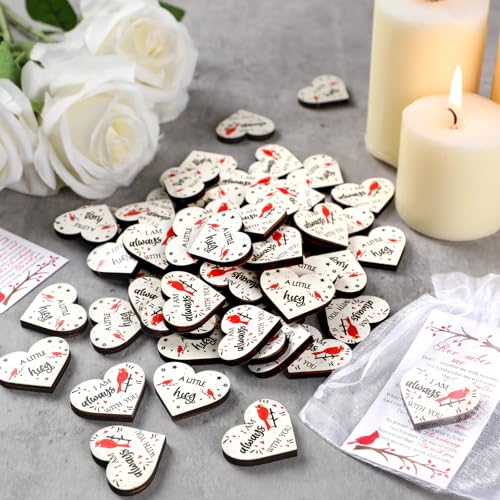 Yousoontic 120 Sets Funeral Favors Celebration of Life Decorations Cardinal Memorial Angel Sign Heart Pocket Hug Token with Prayer Card Organza Bag for Guests Funeral Cardinal Memorial Gifts