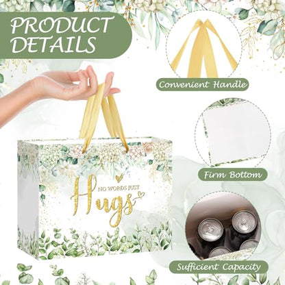 Sympathy Gift Bag for Loss of Loved One Sympathy Gifts Bag with Tissue Paper and Greeting Card Green Eucalyptus No Words Just Hugs Sage Green Gift Wrapping Bag Thinking of You Encouragement Bereavement Party Supplies - color: Sage Green