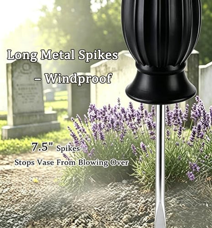 2 Pcs Cemetery Vases with Spikes Flower Holder for Cemetery Grave Vases for Cemetery with Stake (Black) - color: Black