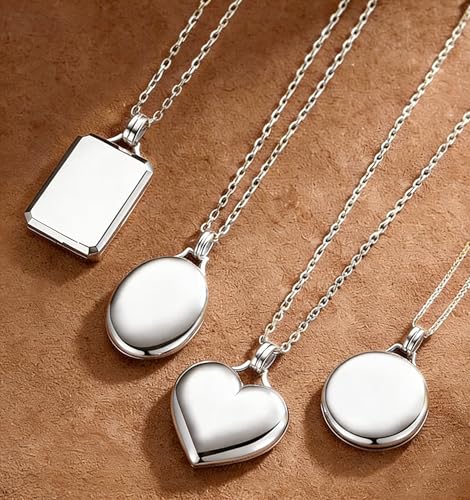 YOUFENG Love Heart Locket 14K Gold-Filled Oval Circle Rectangle Lockets that Hold Pictures Necklace for Women - color: SilverRectangle