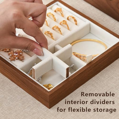 Black Walnut Wooden Lockable Jewelry Box, 2 Layer Large Organizer for Women - color: 2 Layer Large Lockable
