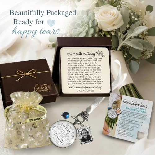 Gutsy Goodness Bouquet Charm On Your Wedding Day Memorial Honoring Mom Dad Grandma Grandpa Meaningful Bridal Floral Jewelry Silver Finish Pendant Bride's Flowers Photo Frames Parent Grandparent - color: Blue Bead, style: My Daughter | 1 Frame