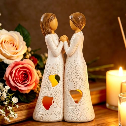 NAN ZAI NAN FANG Sisters Gifts from Sister Unique Candle Holders Statue | with Flickering LED Light Special Birthday Friendship Gifts for Women Bestie BFF Resin Sisters Candle Holder - color: Gifts for Sister