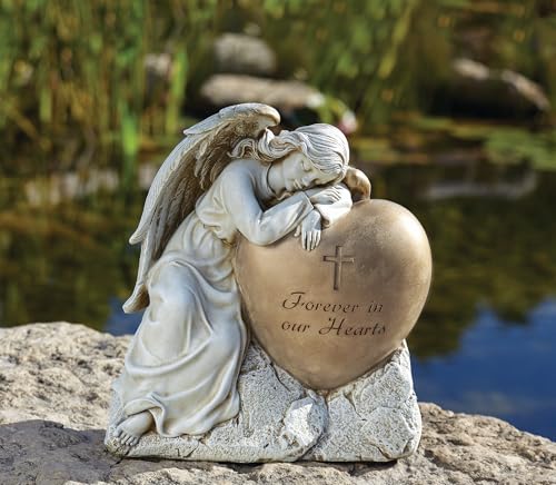 Joseph's Studio by Roman 12.25" H Memorial Sleeping Angel on a Heart Garden Stone, Religious Outdoor Decor