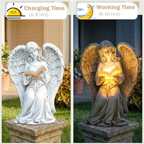 Angel Statue Outdoor, Solar Angel Reading Book with LED Lights, Garden Gift - style: Ancient Book