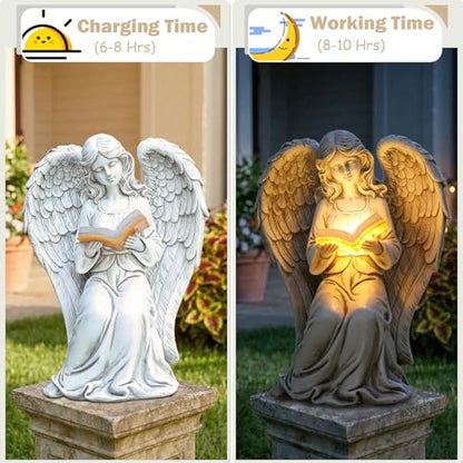 Angel Statue Outdoor, Solar Angel Reading Book with LED Lights, Garden Gift - style: Ancient Book