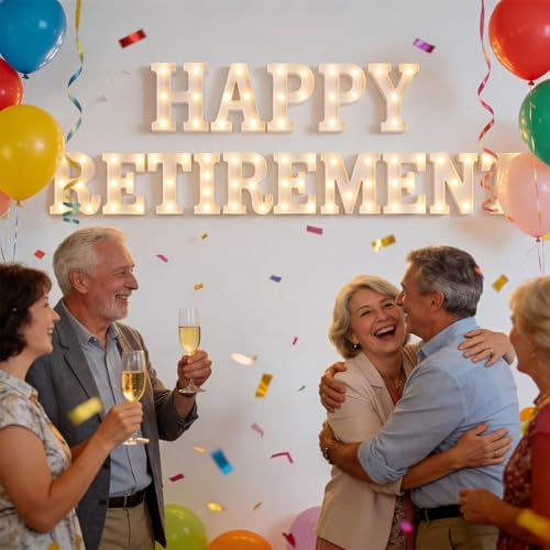 15 Pcs Happy Retirement Party Decorations Retired Marquee LED Light Letters Battery Powered Happy Retirement Light Sign for Wall Shelf Table Celebrating Retired Gifts Backdrop Party Supplies - style: Happy Retirement